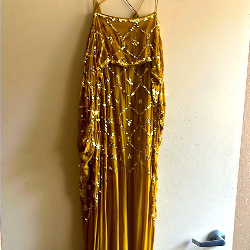 Free People Yellow Sequin Asymmetrical Maxi Dress - Picture 3 of 4